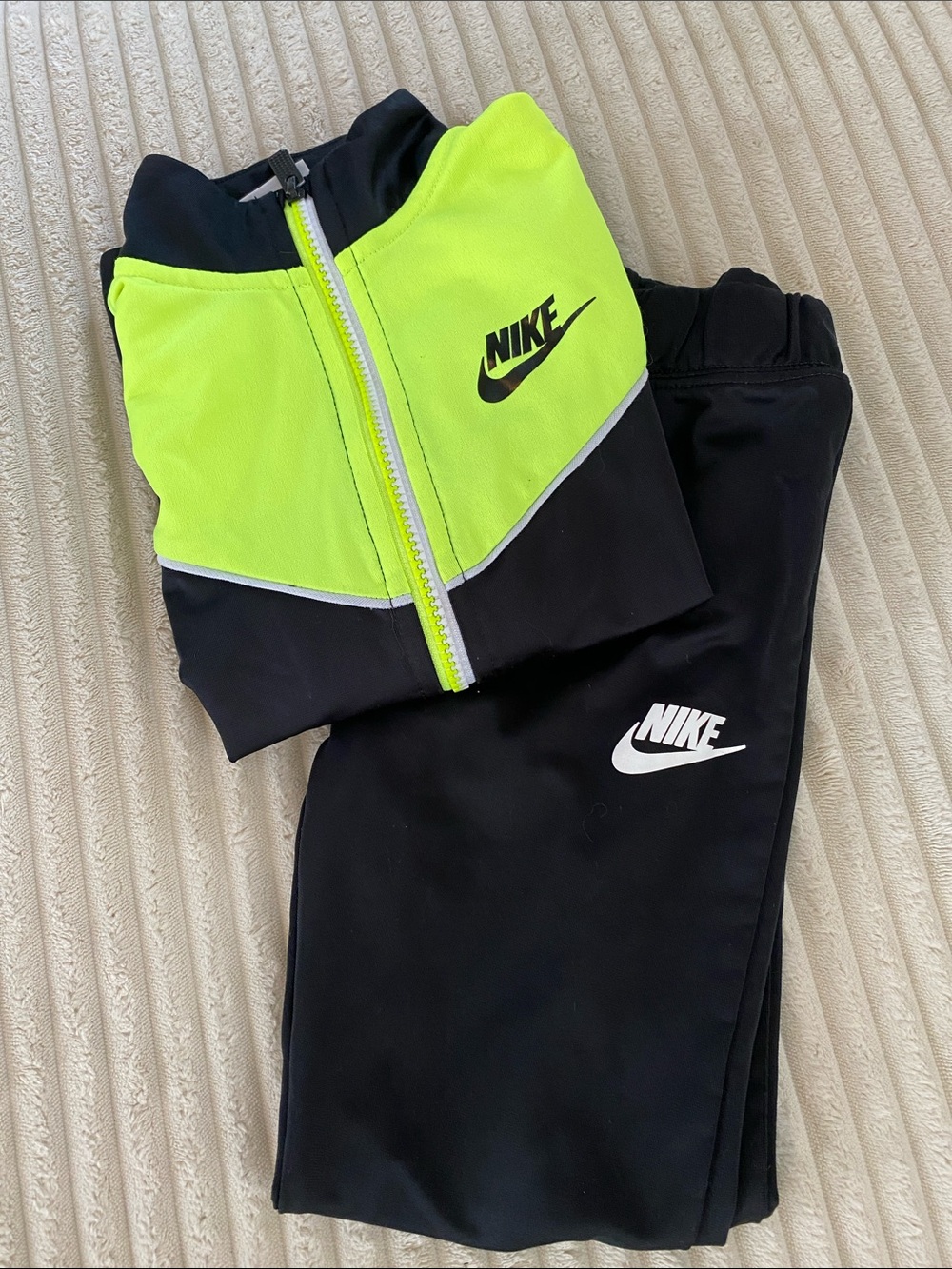 Nike Kids Black and Neon Yellow Zip Track Jogger outfit